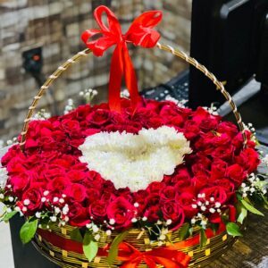 Red Roses Heart Basket – Send Flowers to Karachi Pakistan