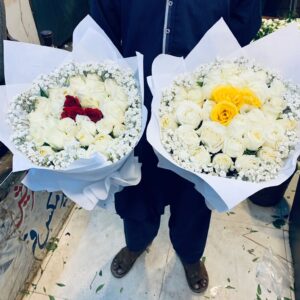 White Rose Bouquet with Red or Yellow Roses