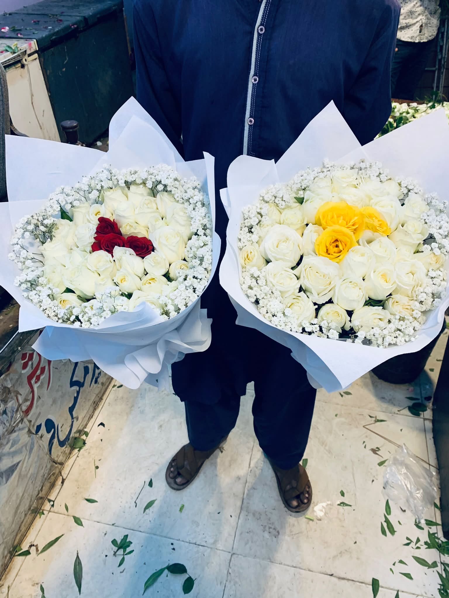 White Rose Bouquet with Red or Yellow Roses
