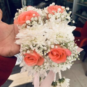 Blush Pink & White Fresh Floral Hand Gajray – Bridal Flower Jewellery