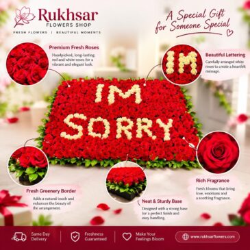 400 red roses bouquet with I'M SORRY written in white roses